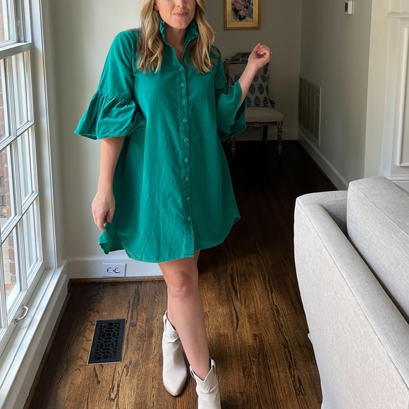 Holly Shae Emerald / Teal Corduroy Swing Dress - Picture 5 of 15